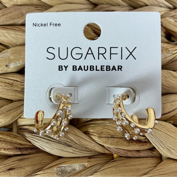 SugarFix by Baublebar Earring Sets Gold Tone Small Hoops Hearts Pearls Stones - Picture 2 of 9